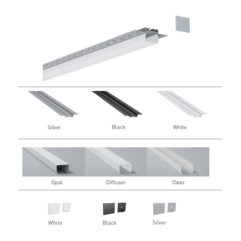 Recessed LED Strip Channel Plaster In Lighing For 20mm Double Row LED Tape Lights Recessed LED Strip Channel Plaster In Lighing For 20mm Double Row LED Tape Lights